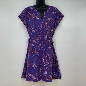 41‎ Hawthorn Floral Fit and Flare Dress WGW70258 Purple Polyester Flutter Sleeve